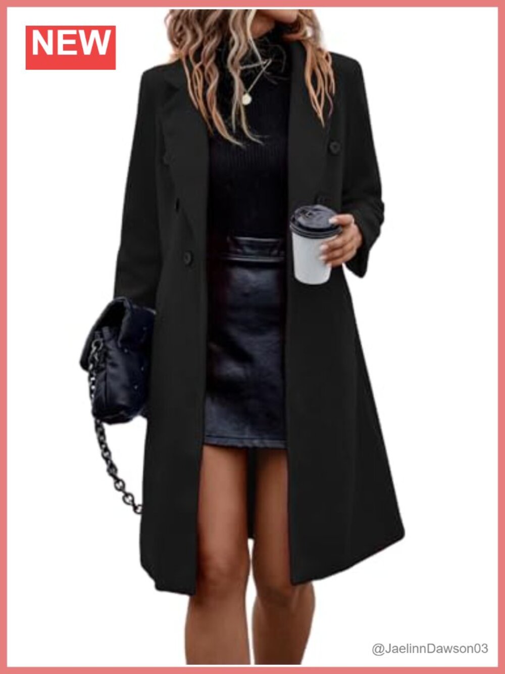 Womens Long Wool Peacoat Double Breasted Trench Coat Knee Length Winter Jacket